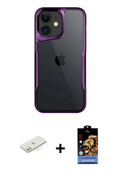 ieg™ iPhone 11 Kılıf Akış Çizgi Koleksiyonu - Siyah Buffer Hayalet Cam Ekran Koruyucu + Sarı Renkli