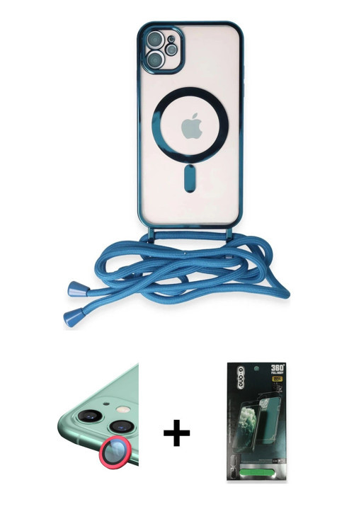 ieg™ iPhone 11 Kılıf Eksen Özel Seri - Siyah 360 Mat Full Body Arka Koruyucu + Kırmızı Raze Metal Ka