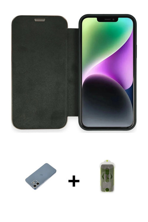 ieg™ iPhone 12 Kılıf Siluet Minimal Serisi - Siyah Joko Magic 5D Hayalet Cam + Gümüş Shine Kamera Le