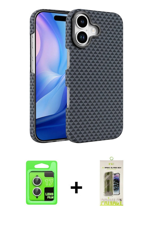 ieg™ iPhone 17 Kılıf Doruk Serisi - Siyah Joko Magic 5D Hayalet Cam + Gümüş Raze Metal Kamera Lens