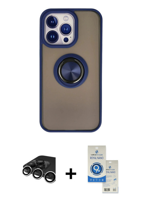 ieg™ iPhone 15 Pro Kılıf Yörünge Çizgi - Şeffaf Royal Nano Ekran Koruyucu + Gümüş Raze Metal Kamera