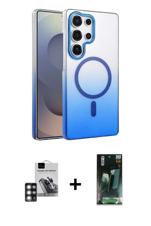 ieg™ Galaxy S24 Ultra Kılıf Ahenk Doku Özel Seri - Siyah 360 Mat Full Body Arka Koruyucu + Pembe PVD