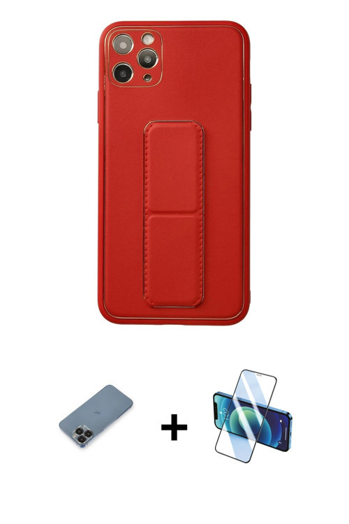 ieg™ iPhone 11 Pro Max Kılıf Akış Doku - Siyah 3D Antistatik Cam Ekran Koruyucu + Siyah Metal Kamera