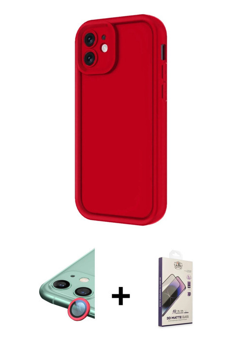 ieg™ iPhone 11 Kılıf Yankı Yansıma Özel Seri - Siyah Bilvis 3D Mat Cam Ekran Koruyucu + Kırmızı Raze