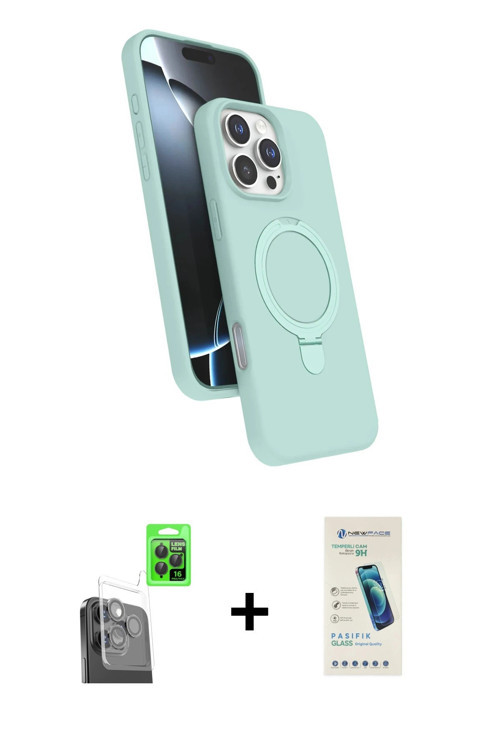 ieg™ iPhone 16 Pro Max Kılıf İz Işık Koleksiyonu - Şeffaf Pasifik Cam Ekran Koruyucu + Siyah Raze Me
