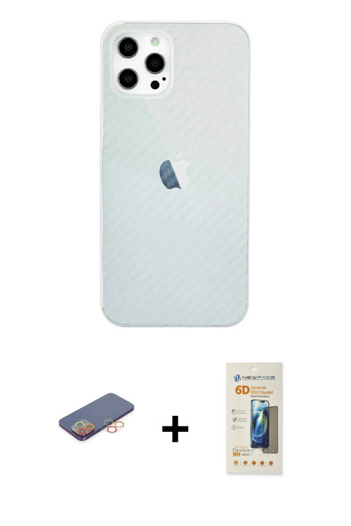 ieg™ iPhone 12 Pro Max Kılıf Nova Çizgi - Siyah 6D Mat Seramik Hayalet Nano Ekran Koruyucu + Turuncu