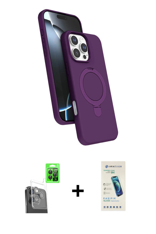 ieg™ iPhone 16 Pro Max Kılıf İz Işık Koleksiyonu - Şeffaf Pasifik Cam Ekran Koruyucu + Siyah Raze Me