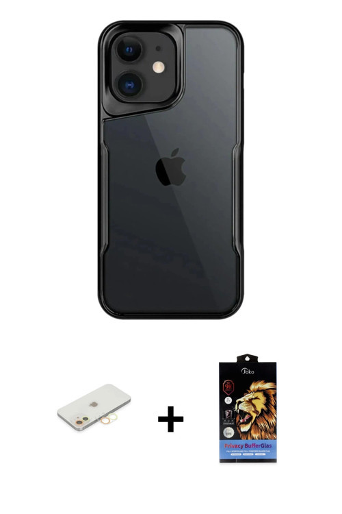 ieg™ iPhone 11 Kılıf Akış Çizgi Koleksiyonu - Siyah Buffer Hayalet Cam Ekran Koruyucu + Sarı Renkli