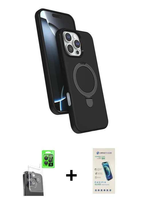 ieg™ iPhone 16 Pro Max Kılıf İz Işık Koleksiyonu - Şeffaf Pasifik Cam Ekran Koruyucu + Siyah Raze Me