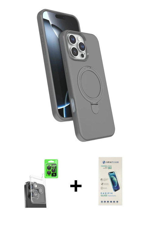 ieg™ iPhone 16 Pro Max Kılıf İz Işık Koleksiyonu - Şeffaf Pasifik Cam Ekran Koruyucu + Siyah Raze Me