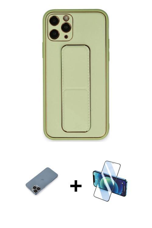 ieg™ iPhone 11 Pro Max Kılıf Akış Doku - Siyah 3D Antistatik Cam Ekran Koruyucu + Siyah Metal Kamera