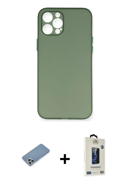 ieg™ iPhone 12 Pro Max Kılıf Yadigar Yansıma Serisi - Siyah Bilvis Hayalet Cam Ekran Koruyucu + Gümü