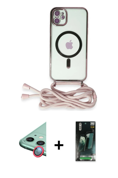 ieg™ iPhone 11 Kılıf Eksen Özel Seri - Siyah 360 Mat Full Body Arka Koruyucu + Kırmızı Raze Metal Ka
