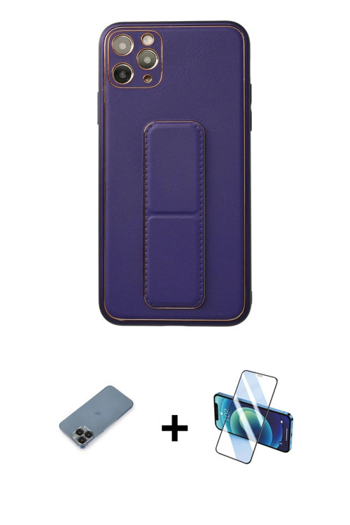 ieg™ iPhone 11 Pro Max Kılıf Akış Doku - Siyah 3D Antistatik Cam Ekran Koruyucu + Siyah Metal Kamera