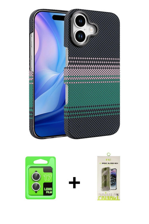 ieg™ iPhone 17 Kılıf Doruk Serisi - Siyah Joko Magic 5D Hayalet Cam + Gümüş Raze Metal Kamera Lens