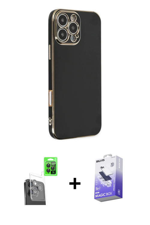ieg™ iPhone 16 Pro Max Kılıf Yankı Serisi - Siyah Bilvis 5in1 5D Magic Hayalet Cam Ekran Koruyucu +