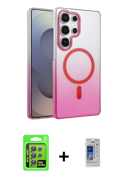 ieg™ Galaxy S24 Ultra Kılıf Ahenk Doku Özel Seri - Siyah Durable Full Glue Curved Cam + Gri Raze Met