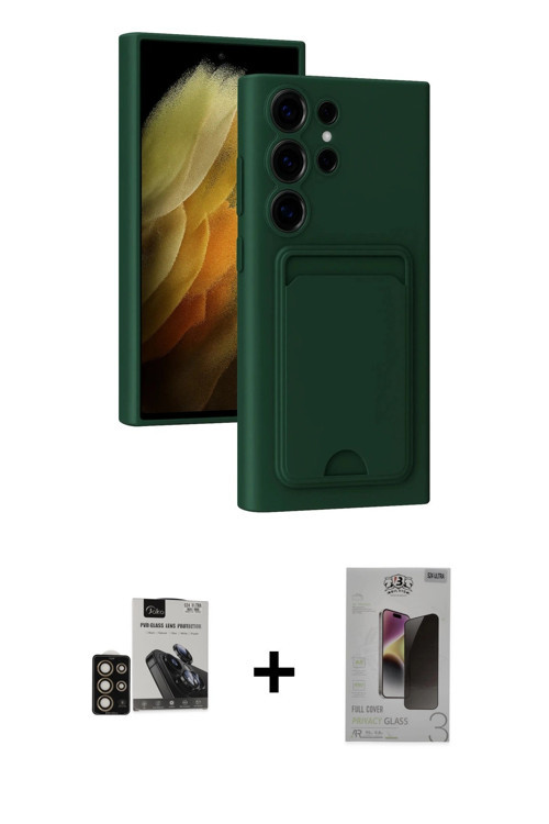 ieg™ Galaxy S24 Ultra Kılıf Vadi Çizgi Prime - Siyah Bilvis Hayalet Cam Ekran Koruyucu + Gold PVD Me