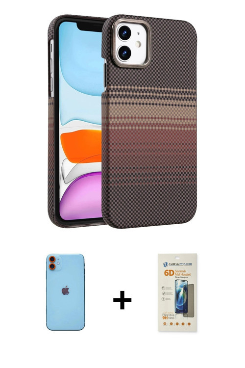 ieg™ iPhone 11 Kılıf Doruk Serisi - Siyah 6D Mat Seramik Hayalet Nano Ekran Koruyucu + Turuncu Neon