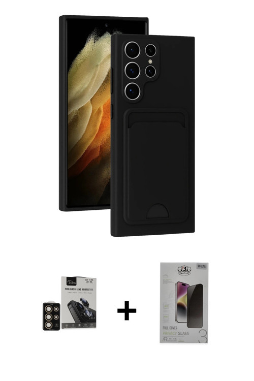 ieg™ Galaxy S24 Ultra Kılıf Vadi Çizgi Prime - Siyah Bilvis Hayalet Cam Ekran Koruyucu + Gold PVD Me