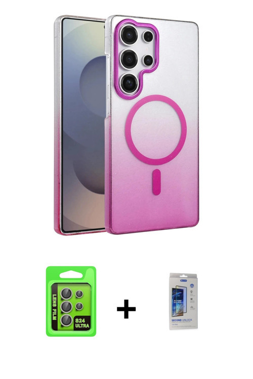 ieg™ Galaxy S24 Ultra Kılıf Ahenk Doku Özel Seri - Siyah Durable Full Glue Curved Cam + Gri Raze Met