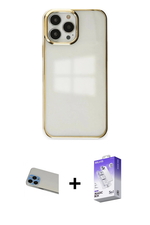 ieg™ iPhone 13 Pro Max Kılıf Doruk Doku Prime - Siyah Bilvis 5in1 3D Magic Cam Ekran Koruyucu + Mavi