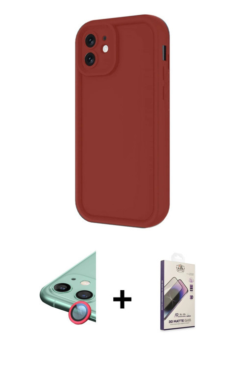 ieg™ iPhone 11 Kılıf Yankı Yansıma Özel Seri - Siyah Bilvis 3D Mat Cam Ekran Koruyucu + Kırmızı Raze