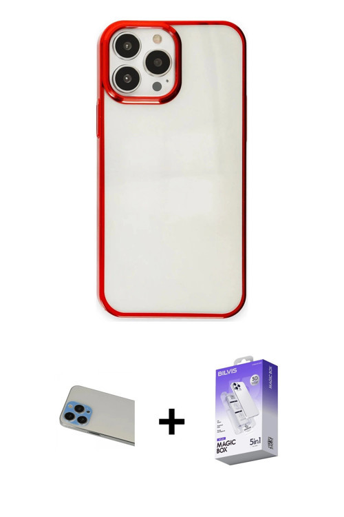 ieg™ iPhone 13 Pro Max Kılıf Doruk Doku Prime - Siyah Bilvis 5in1 3D Magic Cam Ekran Koruyucu + Mavi