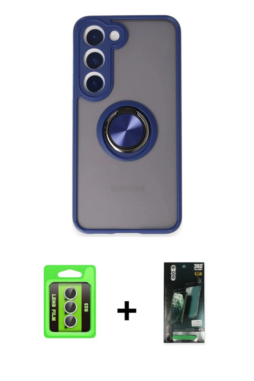 ieg™ Galaxy S23 Kılıf Yörünge Çizgi - Şeffaf 360 Full Body Arka Koruyucu + Gümüş Raze Metal Kamera L