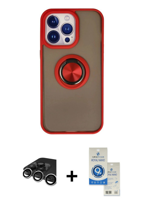 ieg™ iPhone 15 Pro Kılıf Yörünge Çizgi - Şeffaf Royal Nano Ekran Koruyucu + Gümüş Raze Metal Kamera