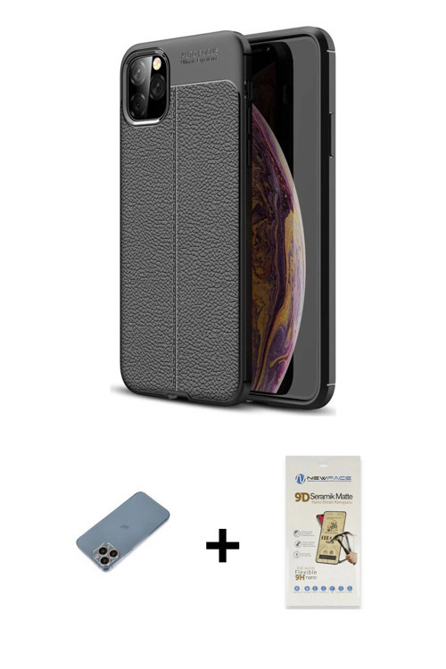 ieg™ iPhone 11 Pro Max Kılıf Doruk Klasik Özel Seri - Siyah Mat Seramik Nano Ekran Koruyucu + Gökkuş