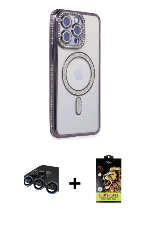 ieg™ iPhone 15 Pro Kılıf Zirve Doku Prime - Siyah Buffer Cam Ekran Koruyucu + Lacivert Raze Metal Ka