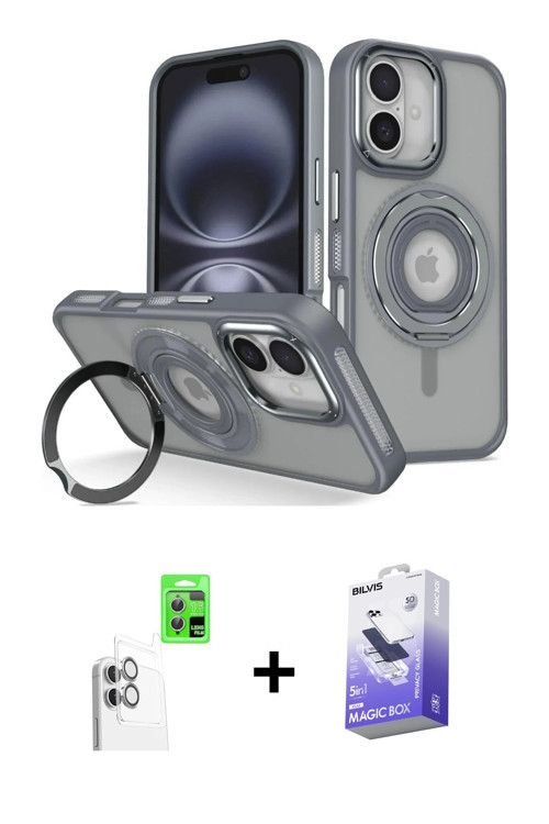 ieg™ iPhone 16 Kılıf Nova Minimal Serisi - Siyah Bilvis 5in1 5D Magic Hayalet Cam Ekran Koruyucu + B