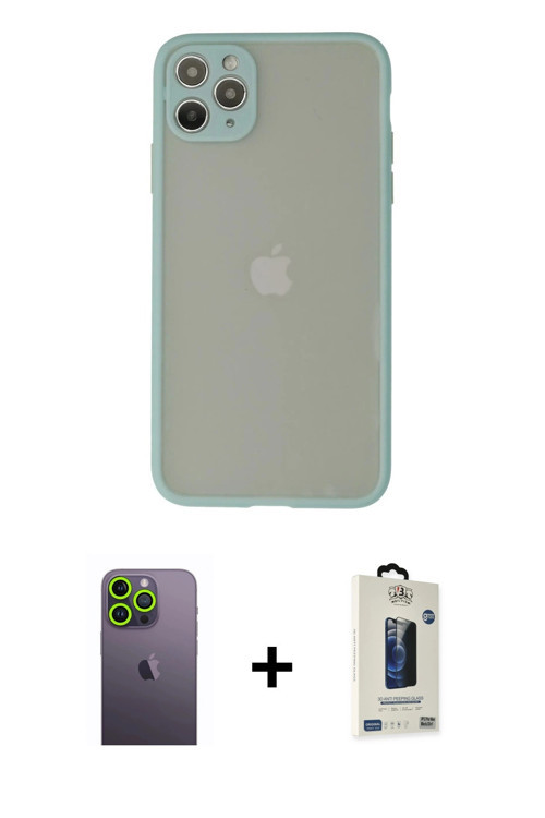 ieg™ iPhone 12 Pro Max Kılıf Ahenk Çizgi Serisi - Siyah Bilvis Hayalet Cam Ekran Koruyucu + Yeşil Ne