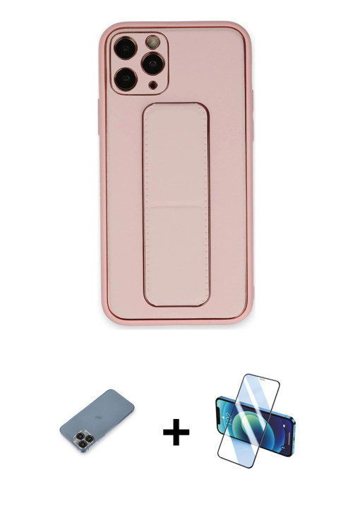 ieg™ iPhone 11 Pro Max Kılıf Akış Doku - Siyah 3D Antistatik Cam Ekran Koruyucu + Siyah Metal Kamera