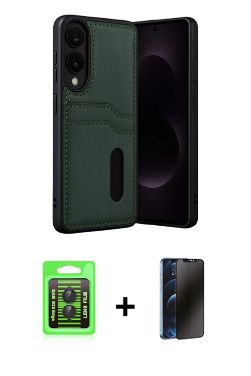 ieg™ Galaxy S25 Edge Kılıf Yörünge Işık Serisi - Siyah 3D Antistatik Hayalet Cam Ekran Koruyucu + Si