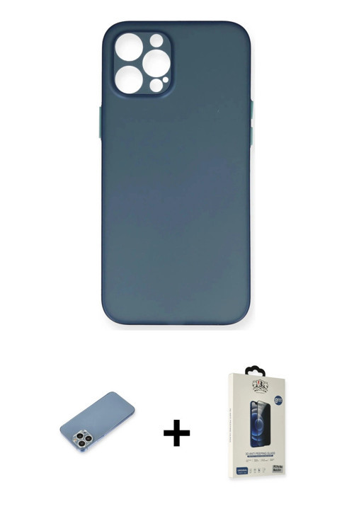 ieg™ iPhone 12 Pro Max Kılıf Yadigar Yansıma Serisi - Siyah Bilvis Hayalet Cam Ekran Koruyucu + Gümü