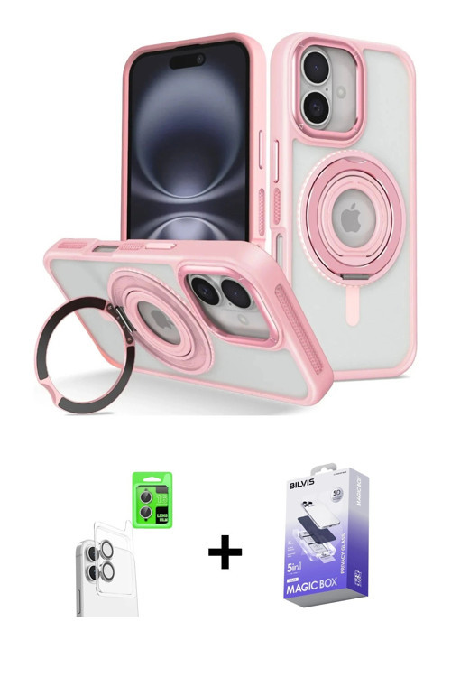 ieg™ iPhone 16 Kılıf Nova Minimal Serisi - Siyah Bilvis 5in1 5D Magic Hayalet Cam Ekran Koruyucu + B