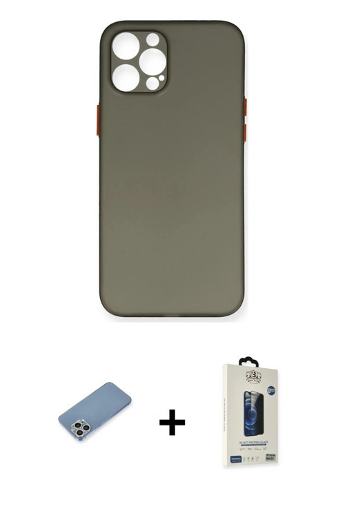 ieg™ iPhone 12 Pro Max Kılıf Yadigar Yansıma Serisi - Siyah Bilvis Hayalet Cam Ekran Koruyucu + Gümü
