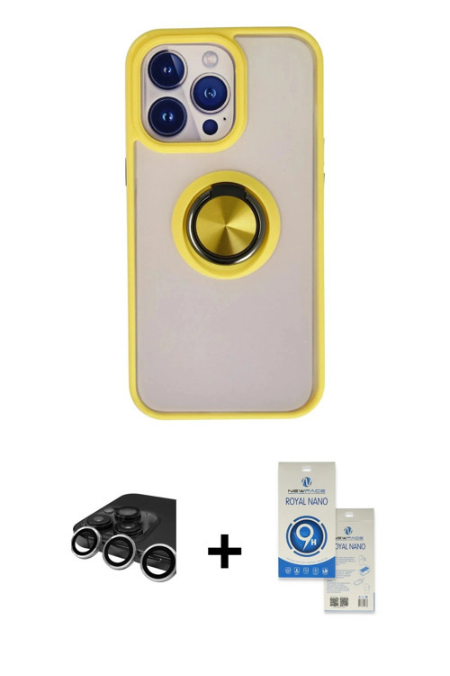 ieg™ iPhone 15 Pro Kılıf Yörünge Çizgi - Şeffaf Royal Nano Ekran Koruyucu + Gümüş Raze Metal Kamera