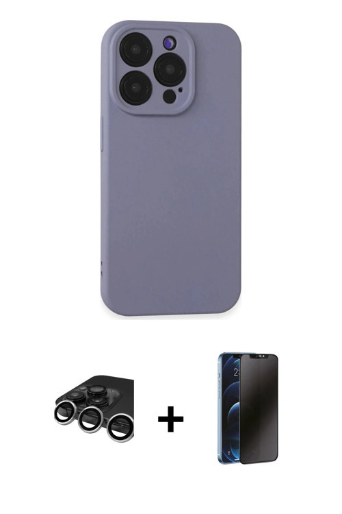 ieg™ iPhone 15 Pro Max Kılıf Ahenk Serisi - Siyah 3D Antistatik Hayalet Cam Ekran Koruyucu + Gümüş R