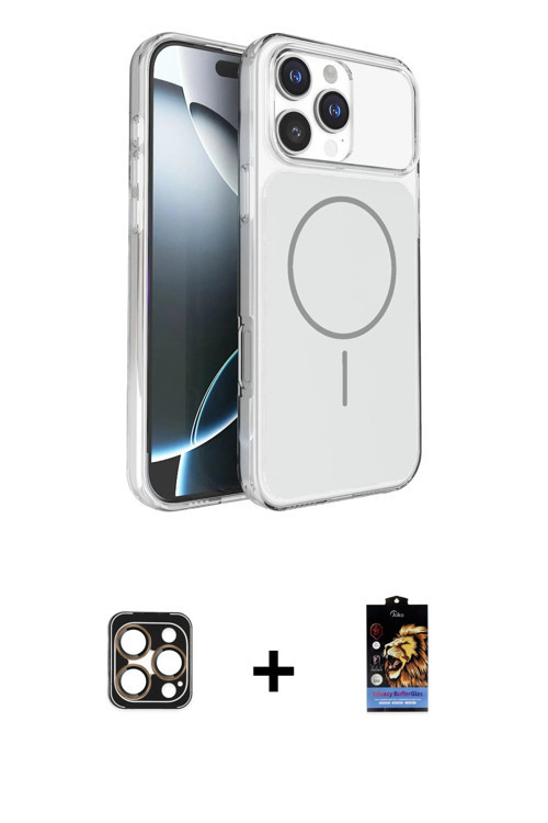 ieg™ iPhone 16 Pro Max Kılıf Kutup Doku Serisi - Siyah Buffer Hayalet Cam Ekran Koruyucu + Gold PVD