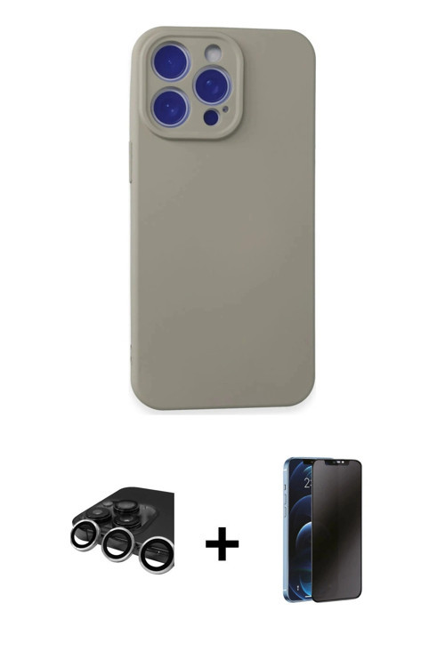 ieg™ iPhone 15 Pro Max Kılıf Ahenk Serisi - Siyah 3D Antistatik Hayalet Cam Ekran Koruyucu + Gümüş R