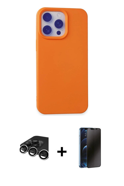 ieg™ iPhone 15 Pro Max Kılıf Ahenk Serisi - Siyah 3D Antistatik Hayalet Cam Ekran Koruyucu + Gümüş R