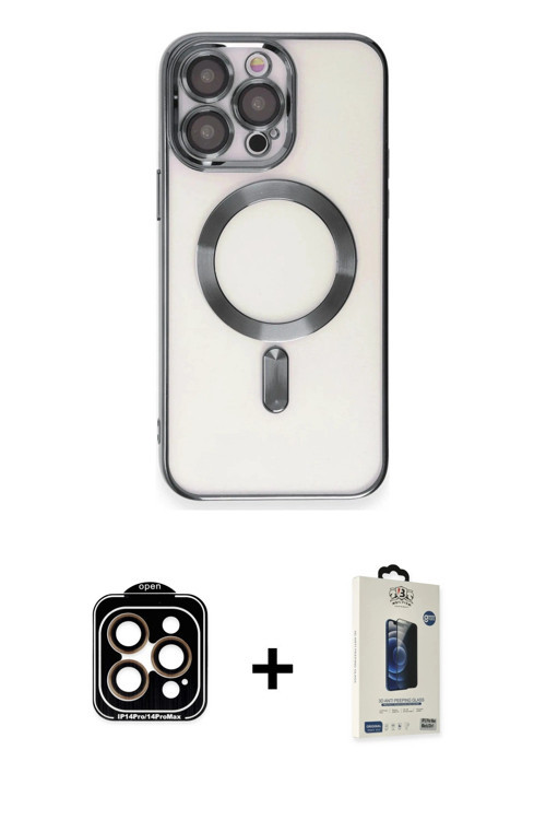 ieg™ iPhone 15 Pro Max Kılıf Nova Işık Özel Seri - Siyah Bilvis Hayalet Cam Ekran Koruyucu + Turuncu