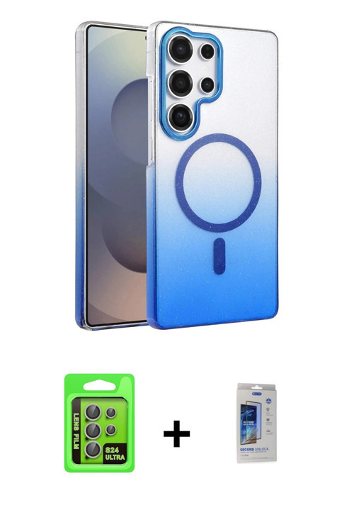 ieg™ Galaxy S24 Ultra Kılıf Ahenk Doku Özel Seri - Siyah Durable Full Glue Curved Cam + Gri Raze Met