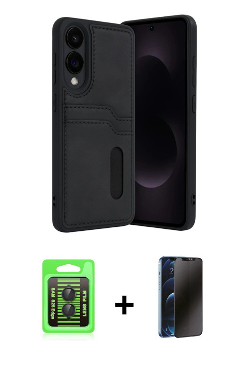 ieg™ Galaxy S25 Edge Kılıf Yörünge Işık Serisi - Siyah 3D Antistatik Hayalet Cam Ekran Koruyucu + Si