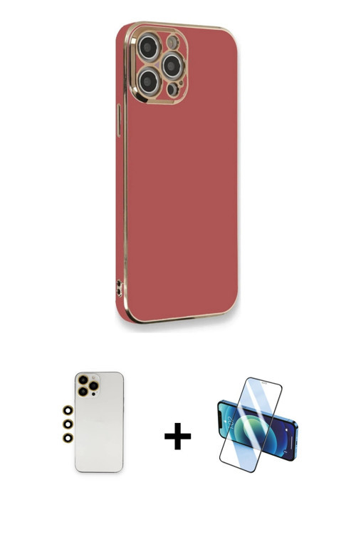 ieg™ iPhone 12 Pro Max Kılıf Yankı Serisi - Siyah 3D Antistatik Seramik Nano Ekran Koruyucu + Gold S