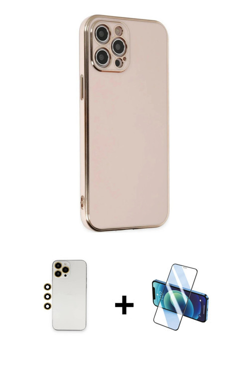 ieg™ iPhone 12 Pro Max Kılıf Yankı Serisi - Siyah 3D Antistatik Seramik Nano Ekran Koruyucu + Gold S
