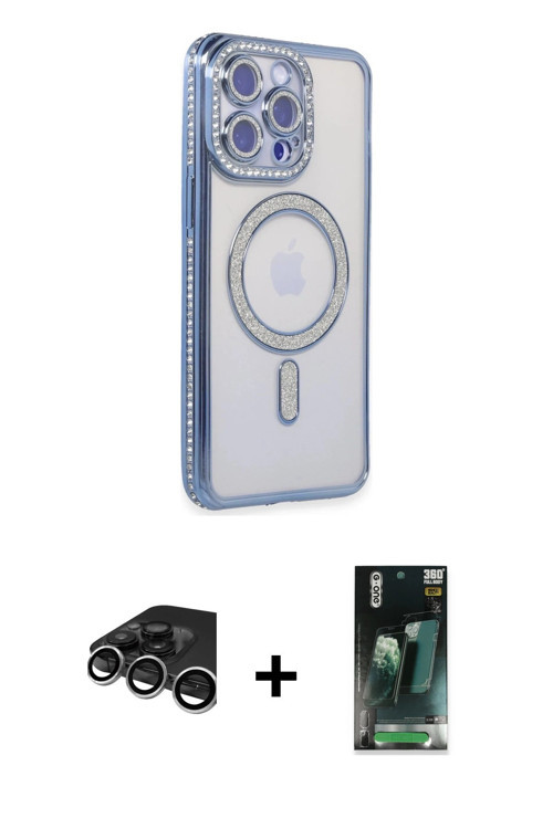 ieg™ iPhone 15 Pro Max Kılıf Zirve Doku Prime - Siyah 360 Mat Full Body Arka Koruyucu + Gümüş Raze M